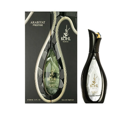 Kohl Arabiat Prestige perfume bottle and packaging on a white background