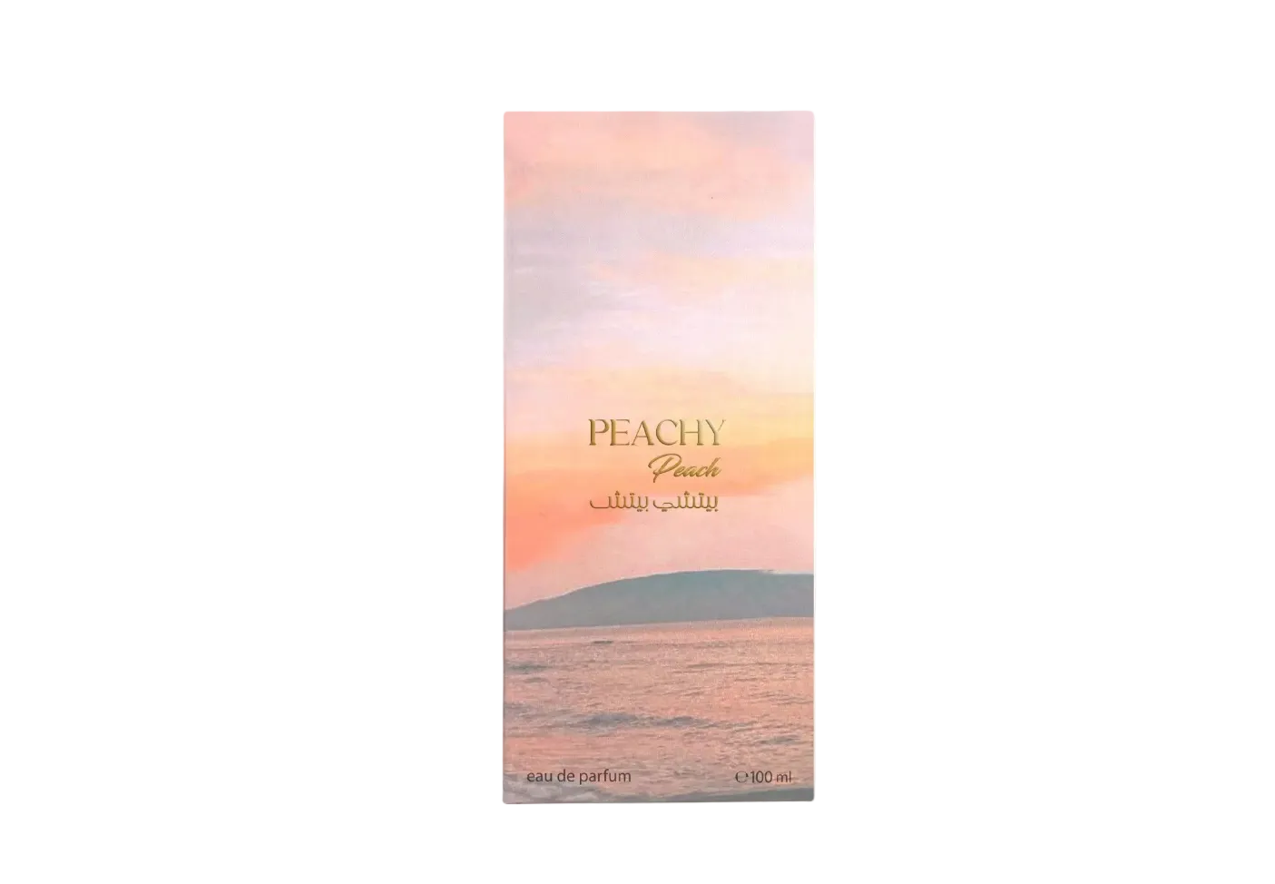Peachy Peach perfume bottle with scenic design on a white background