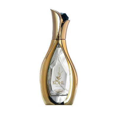 Gold and clear perfume bottle with 'Kohl' branding on a white background