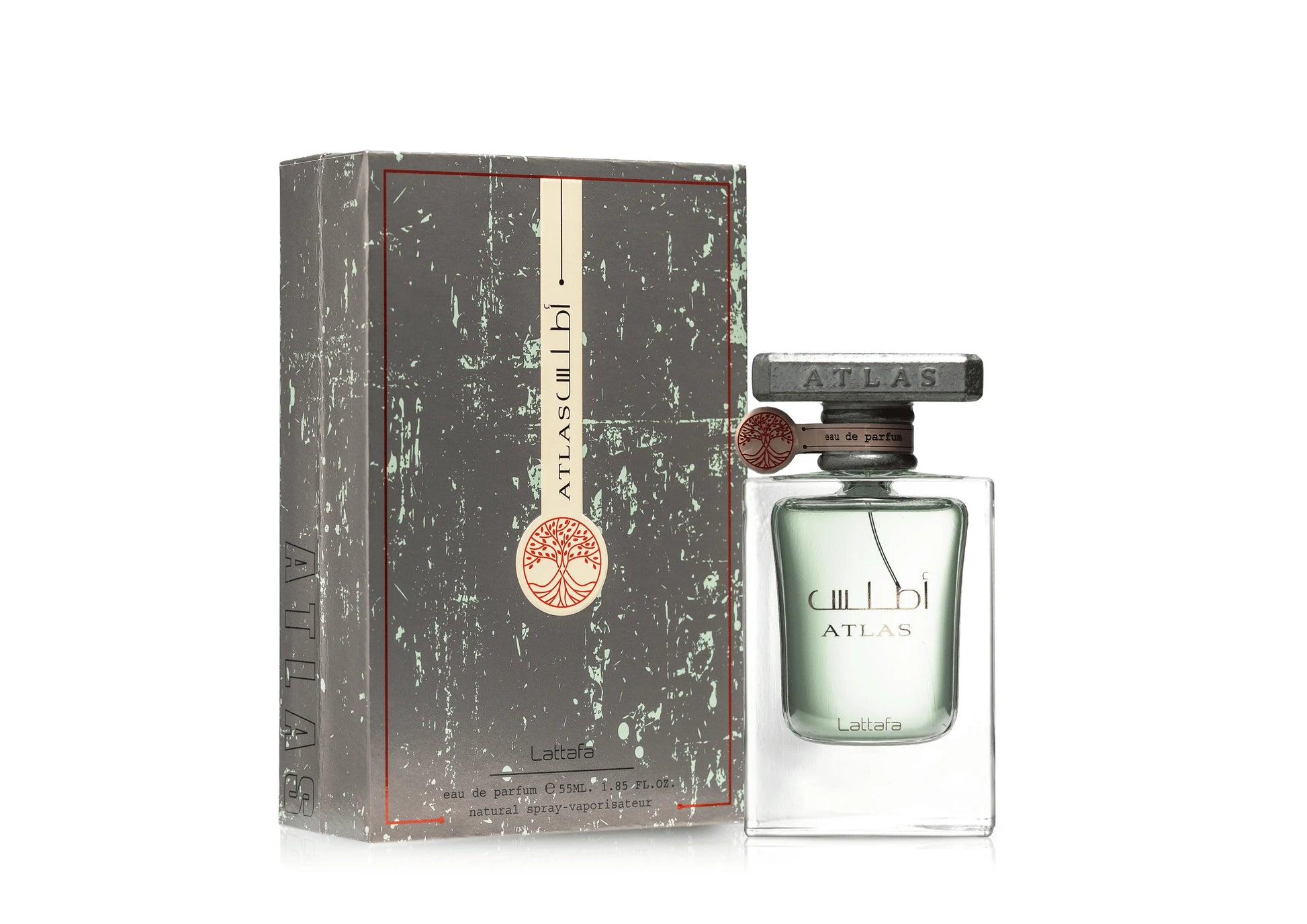 Atlas Collier perfume bottle with packaging on a white background