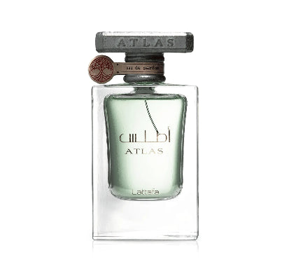 Perfume bottle labeled 'Atlas' on a white background