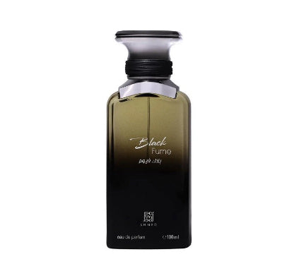 Perfume bottle labeled 'Black Fume' on a white background