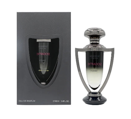 Perfume bottle and packaging of 'Extradose' on a white background
