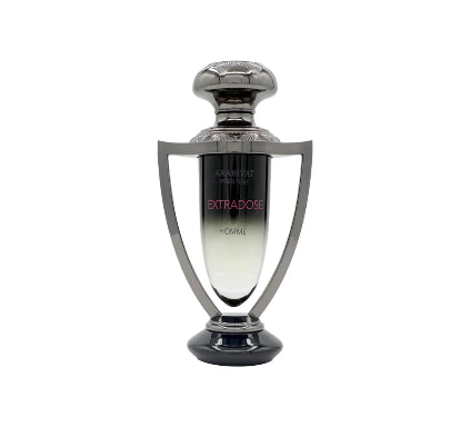 Perfume bottle with decorative cap on a white background