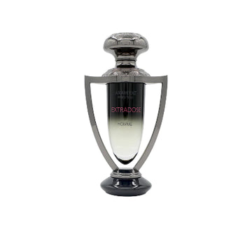 Perfume bottle with decorative cap on a white background