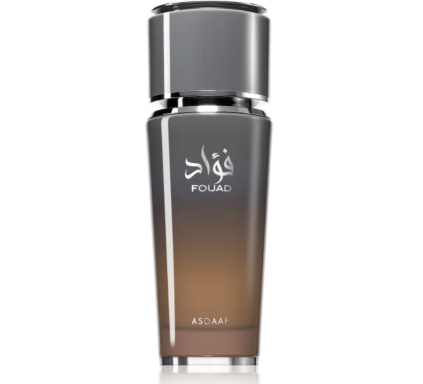 Perfume bottle with 'Fouad' branding on a white background