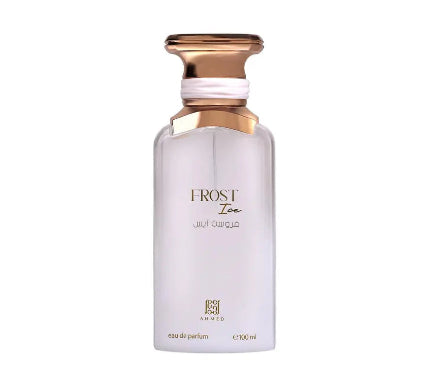 Perfume bottle labeled 'Frost Ice' on a white background