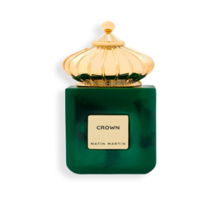 A green bottle of Crown EDP 100ml by Matin Martin with a gold-colored cap and label, indicating a luxury fragrance.