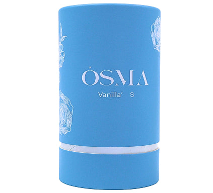 Blue cylindrical container with 'OSMA Vanilla S' text on a white background