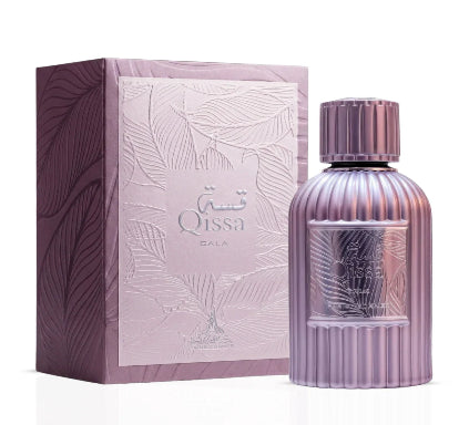 Qissa perfume bottle and packaging on a white background