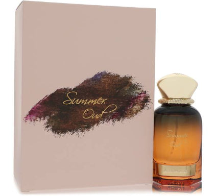Perfume bottle and packaging with 'Summer Oud' branding on a white background