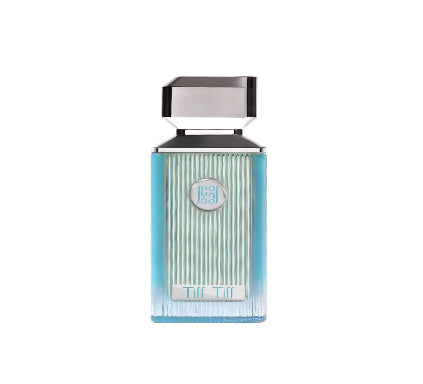 Perfume bottle with a gradient design on a white background