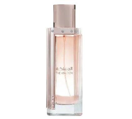 Perfume bottle with a metallic cap on a white background