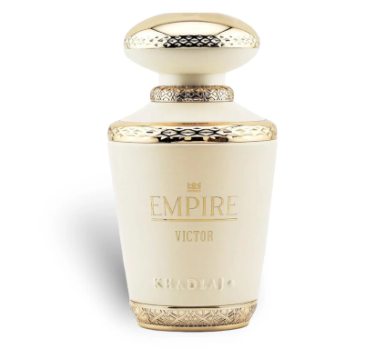 Perfume bottle labeled 'Empire Victor' by Khladik on a white background