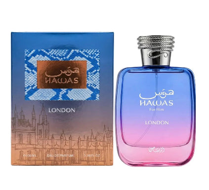 Hawas perfume bottle and packaging on a white background