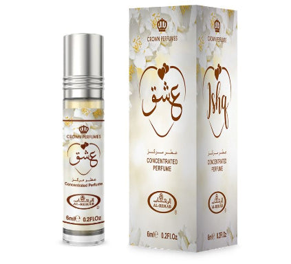 Crown Perfumes Ishq concentrated perfume bottle and packaging on a white background