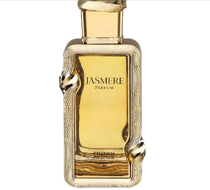 Gold Jasmere Parfum bottle on a white background