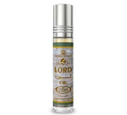 Perfume bottle labeled 'LORD' with silver cap on a white background