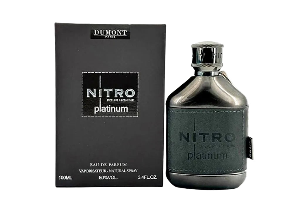 Dumont Nitro Platinum perfume bottle and packaging on a white background