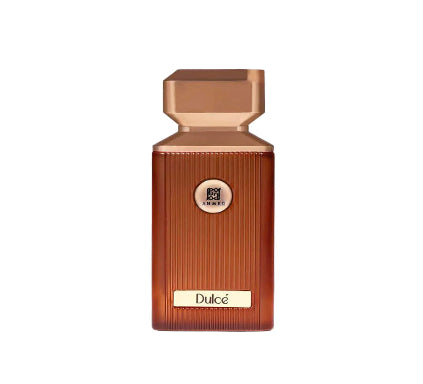 Perfume bottle labeled 'Dulce' with a gold cap on a white background