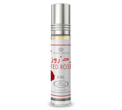 Perfume bottle labeled 'Red Rose' by Crown Perfumes on a white background