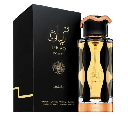 Teriaq perfume bottle and packaging on a white background