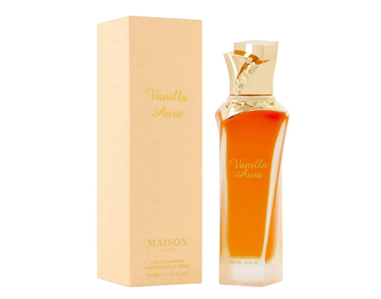 Vanilla Aura perfume bottle and packaging on a white background